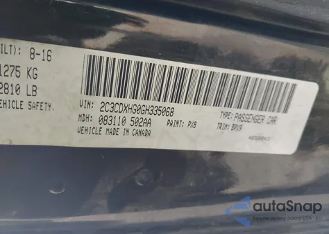 2016 Dodge Charger Sxt из США, поврежденный, VIN 2C3CDXHG0GH335068